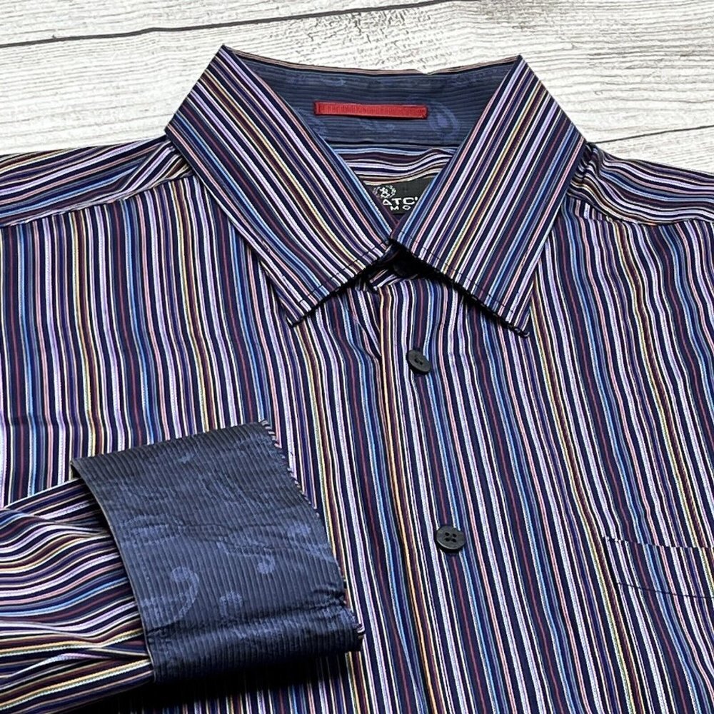 Bugatchi L Blue Multicolor Regular Fit Long Sleeve‎ Button Up Flip Cuff